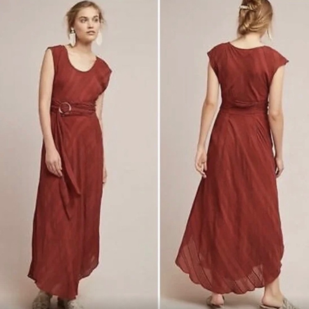 Anthropologie Moulinette Soeurs rust self-belt short sleeve textured maxi dress